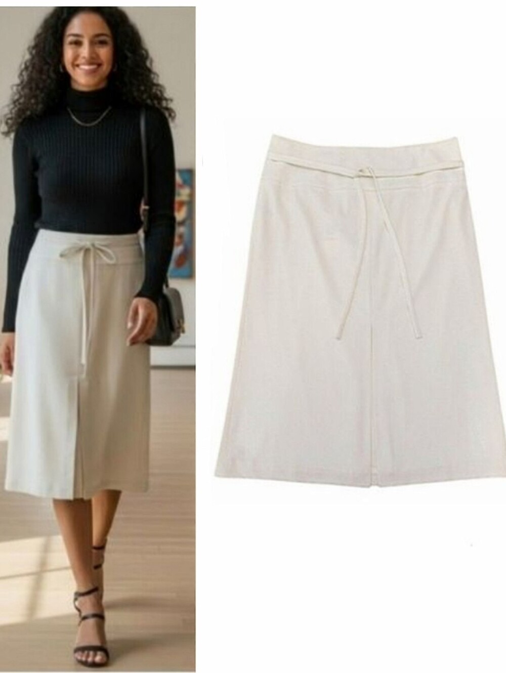 NWT Calvin Klein A-Line Midi Skirt Sz 10 Ivory Front Slit Quiet Luxury Old Money